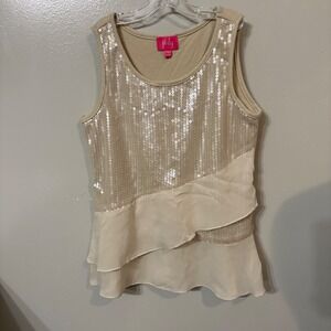 Pinky Sequin Tank Top Beige Sleeveless‎ Ruffle Party Layered Casual Girls
